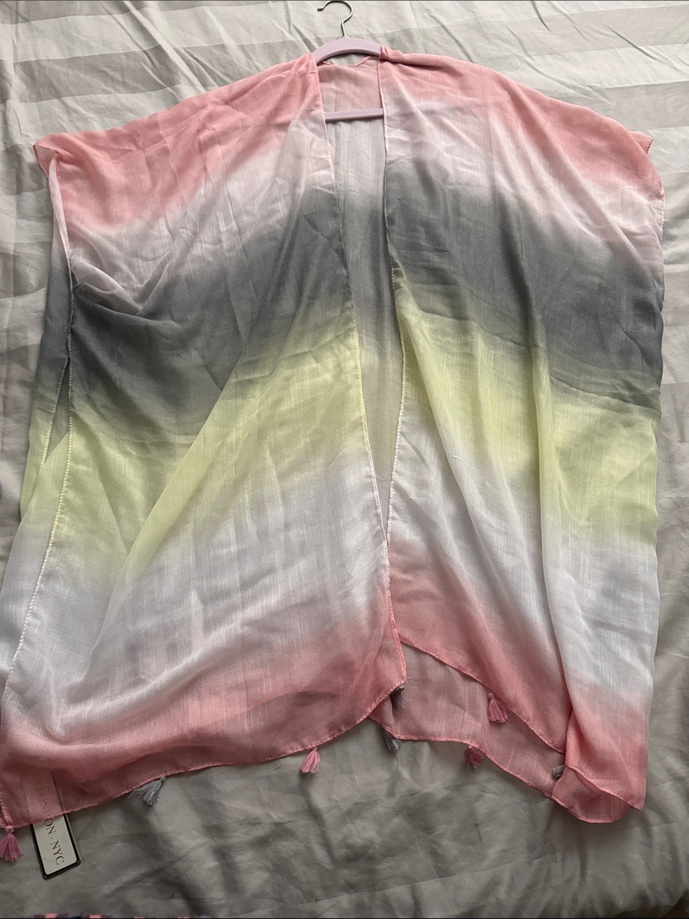Sheer Ombre Kimono Cardigan - Pink, Gray & Yellow